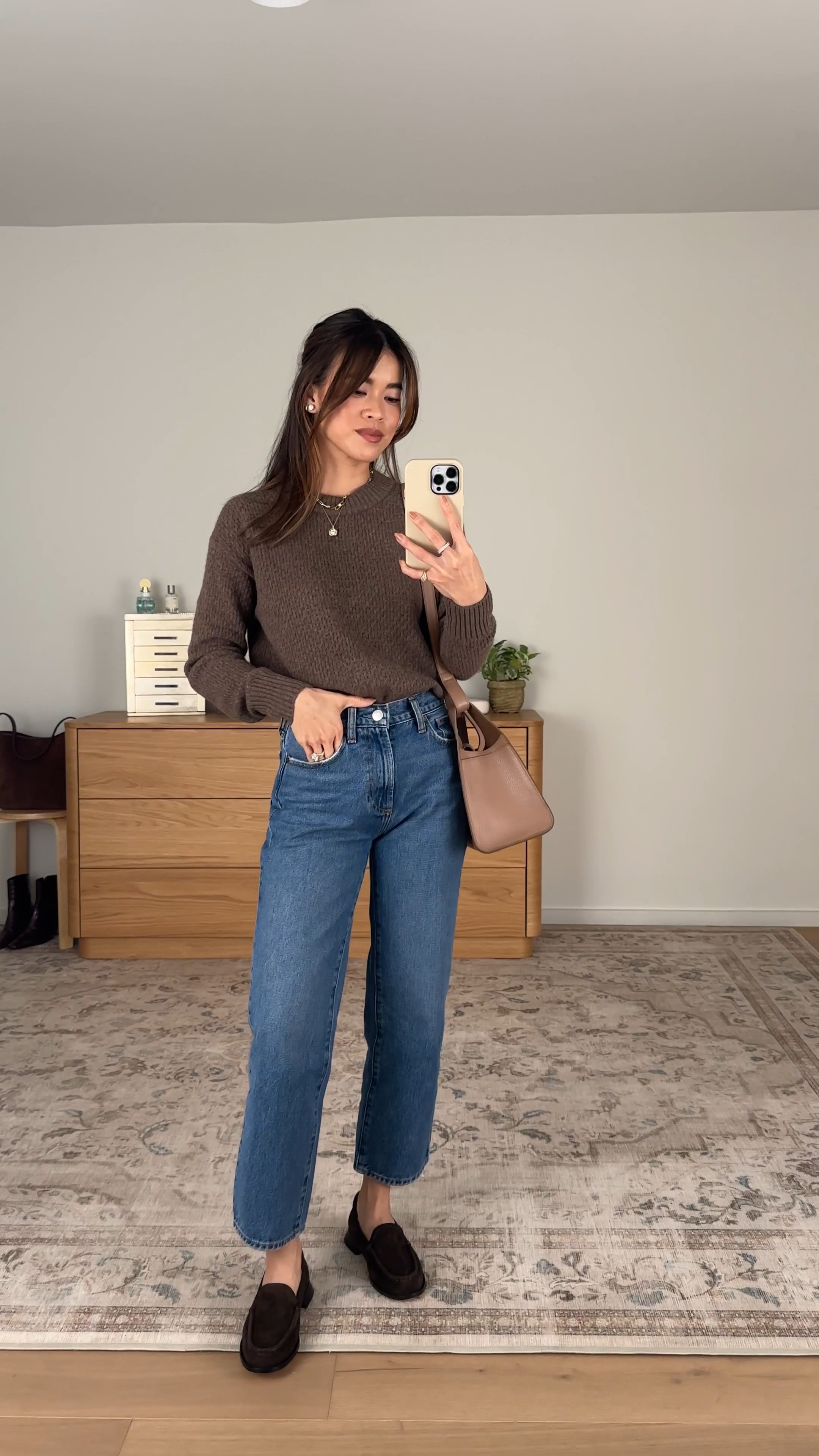 I love these suede brown loafers from @Quince! 

Sizing info:
-Quince 100% Yak Wool Diamond Stitch Crew (Size Small in heather Brown) 
-Quince Bella Rigid Straight Jeans (Size 24 Short in Horizon Blue)

petite fashion, get dressed with me, outfit inspiration, ootd, nashville outfit, Nashville influencer, petite style, vacation style, casual outfits, mom style, petite pants, fall outfits, fall outfit info, fall pants, fall outfit idea, fall top, fall sweater, fall shoes, quince, summer top, petite jeans, quince, quince jeans, quince haul, summer sweater,

#LTKootd #LTKSeasonal #LTKPetite