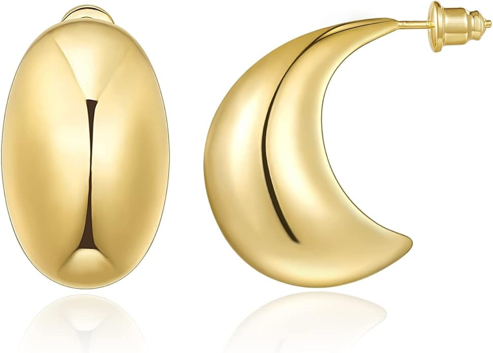 KissYan Chunky Gold Hoop Earrings for Women, 14K Gold Plated Lightweight Hollow Open Hoops Thick ... | Amazon (US)