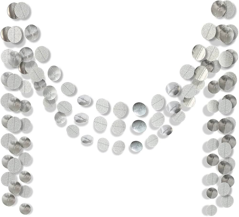 6 Pcs Glitter Silver Paper Circle Dots Garland Hanging Streamer Birthday Decorations Engagement B... | Amazon (US)
