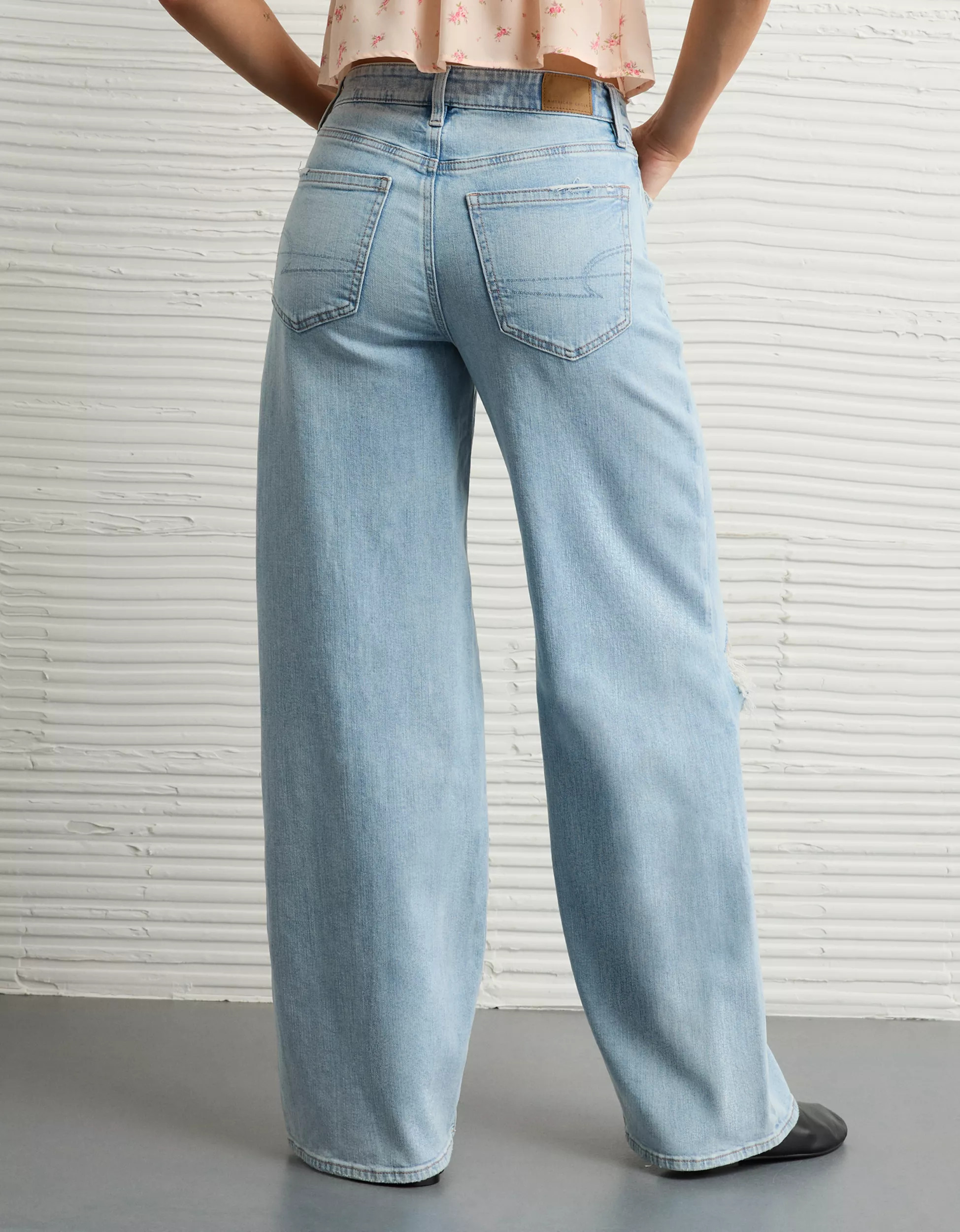 AE Dreamy Drapey Stretch Ripped Super High-Waisted Baggy Wide-Leg Jean | American Eagle Outfitters (US & CA)