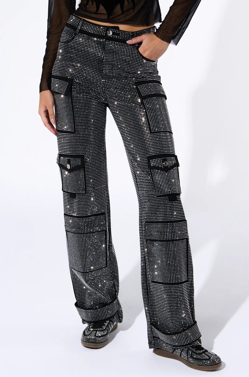 AMMO BONNE SOIREE RHINESTONE CARGO PANTS IN BLACK | AKIRA