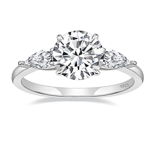 EAMTI 2CT 925 Sterling Silver Engagement Rings for Women Round Cut 3-Stone Promise Rings for Her Cubic Zirconia CZ Wedding bands Size 7 | Amazon (US)