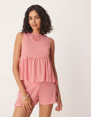 ASOS DESIGN ruffle detail tie side top in red gingham - part of a set | ASOS (Global)