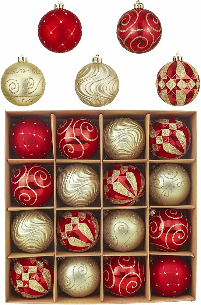 Valery Madelyn Christmas Ornaments for Christmas Tree Decorations, 16ct 3.15" Gold Red Shatterpro... | Amazon (CA)