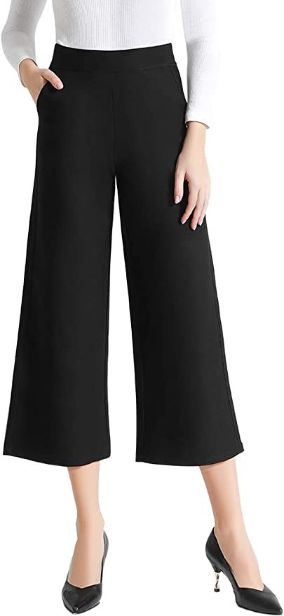 Tsful Wide Leg Pants for Women High Waisted Dress Pants Business Casual Capris Stretch Pull On Ca... | Amazon (US)