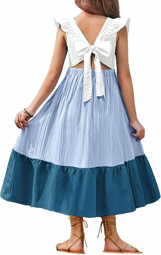 Arshiner Girls Summer Tie Back Dress Tween Boho Casual Square Neck Flutter Sleeve Maxi Dresses wi... | Amazon (US)