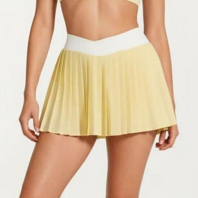 Anna-Kaci Active Women's Pleated Tennis Skort with Built In Shorts High Waist Athletic Skirt for Tennis Golf Running Workout - Small, Yellow | Target