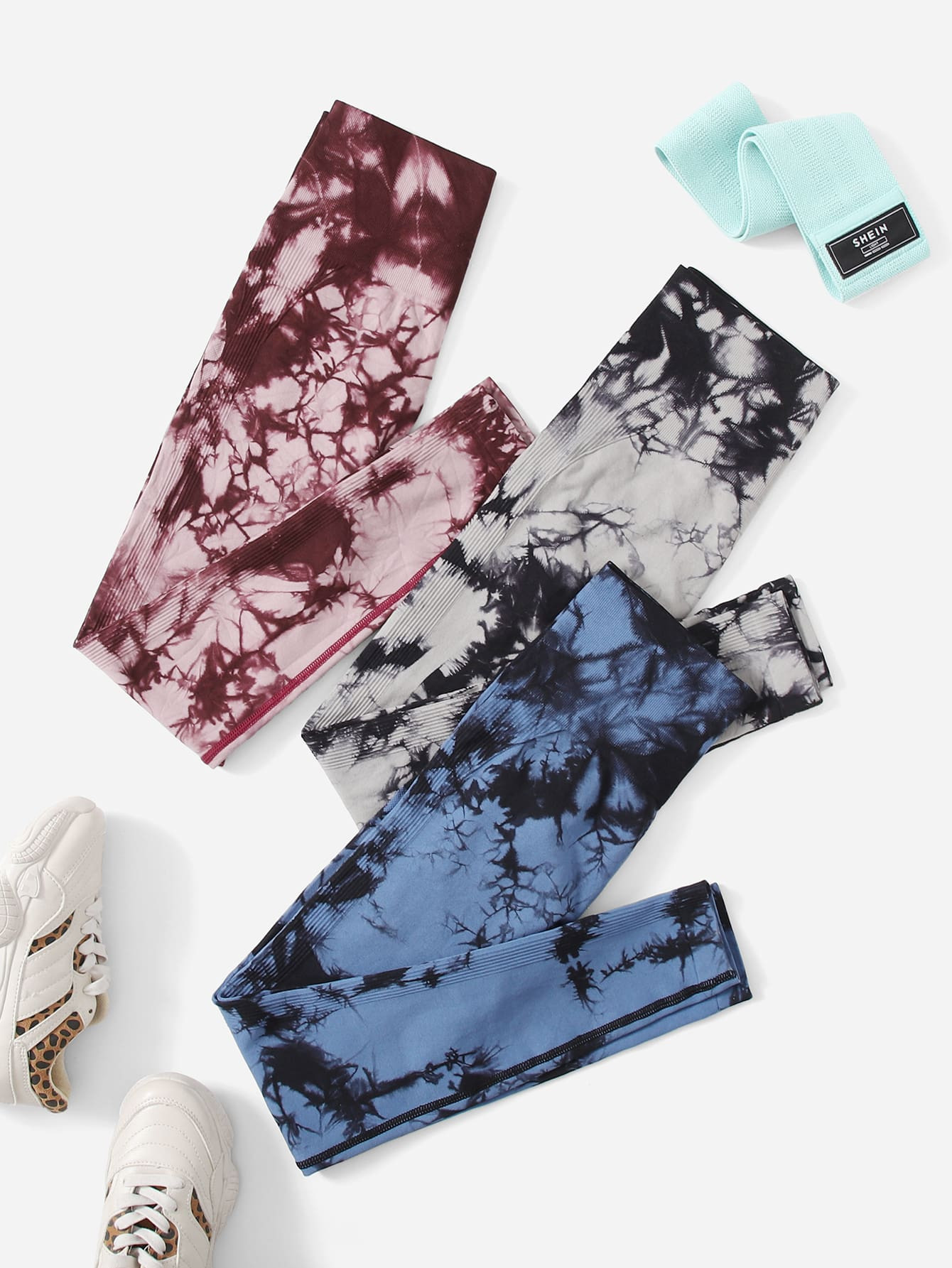 Yoga Trendy 3pcs Seamless Tie Dye Top-stitching Wideband Waist Sports Leggings | SHEIN