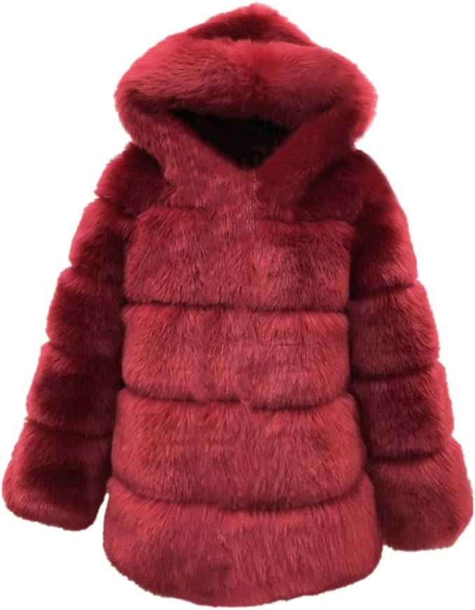 Women Winter Coat Jacket Luxury Faux Fox Fur Coat Slim Long Sleeve Collar Coat Faux Fur Coat Over... | Amazon (US)