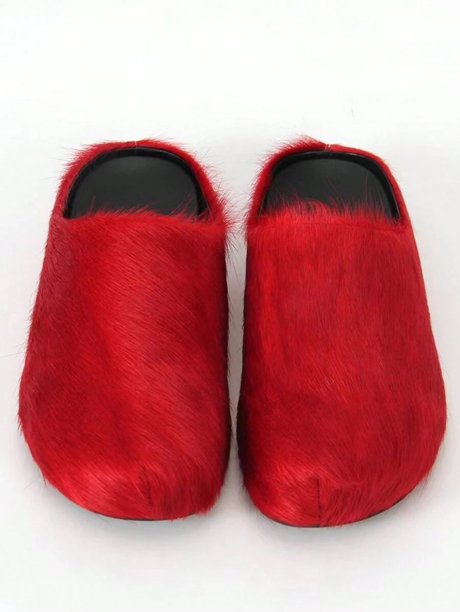 New Style Furry Slippers With Closed Toe, Thick Platform Outdoor/Indoor Slip-On Shoes For Autumn/... | SHEIN