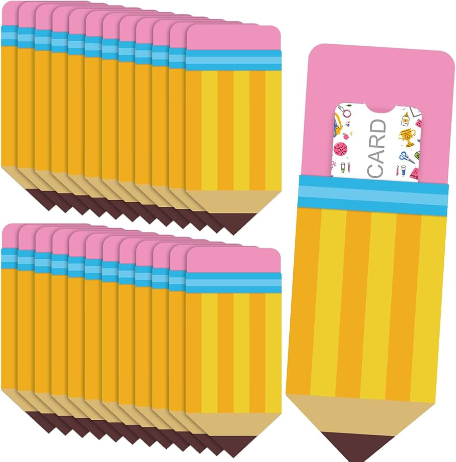 Hillban 24 Pcs Pencil Gift Card Holder for Teacher Appreciation Gift Coffee Money Sleeves Teacher... | Amazon (US)