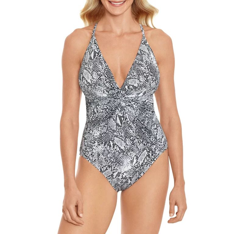 Time and Tru Women's Snakeskin With X Back One Piece Swimsuit | Walmart (US)