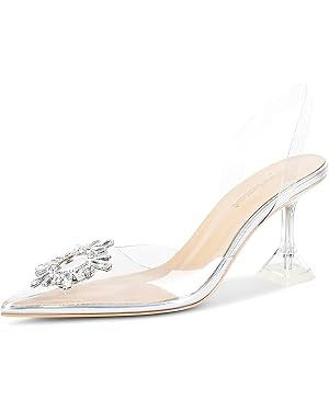 Fericzot Women's Clear Heels Shoes,Slingback Crystal Rhinestones Wedding Pointed Toe Shoes High H... | Amazon (US)