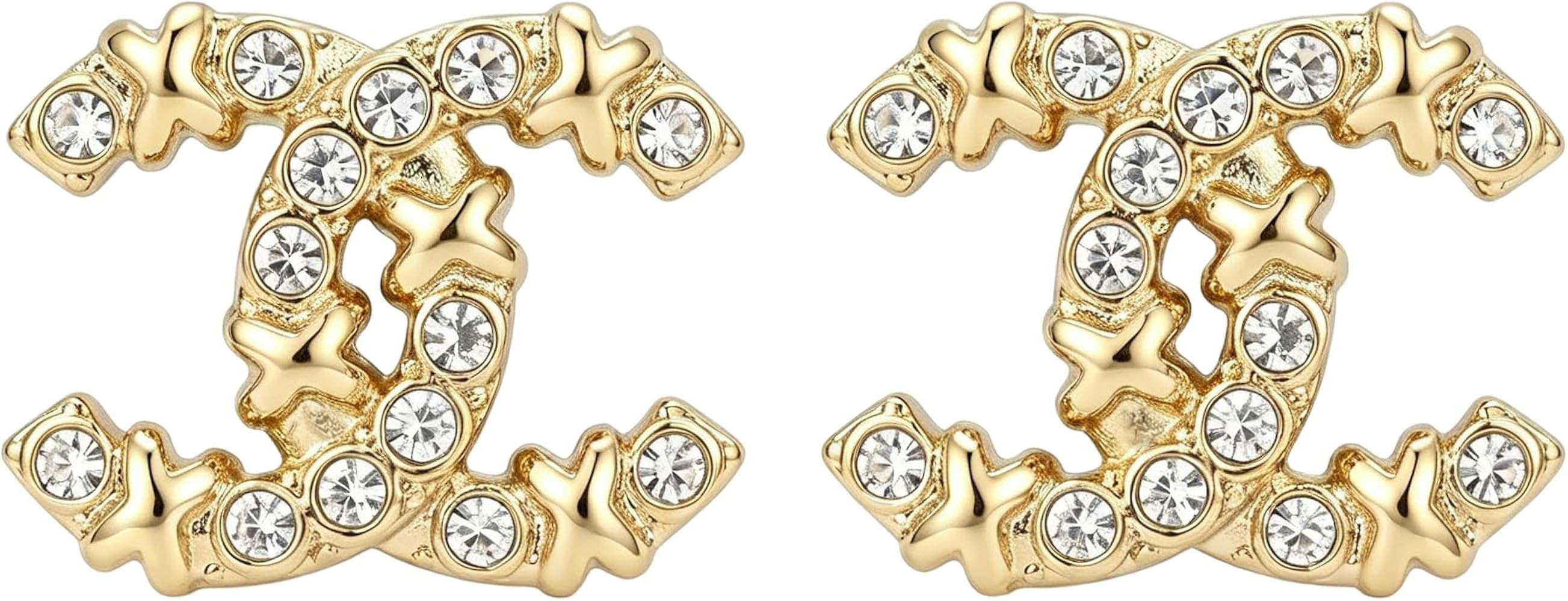 Designer Earrings for Women \u2013 Gold Frame with Pearl & Rhinestone Accents, Stylish Accessory ... | Amazon (US)