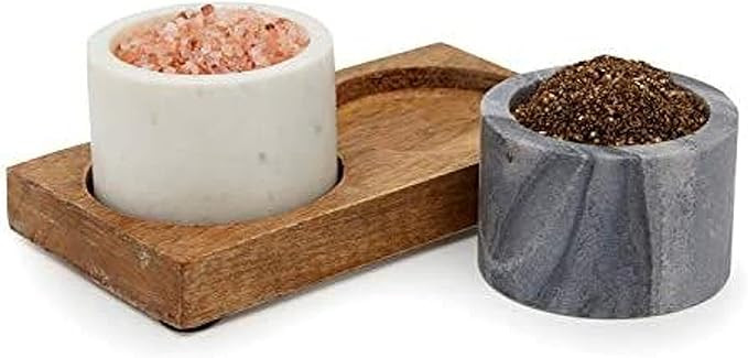 Marble Salt and Pepper Box with Mango Wood Holder (3 Piece Set) | Amazon (US)