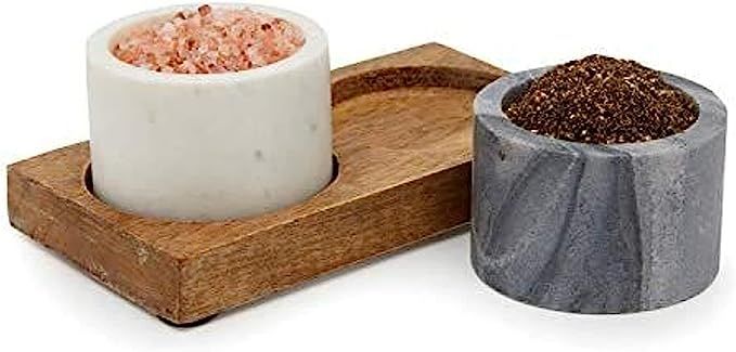 Marble Salt and Pepper Box with Mango Wood Holder (3 Piece Set) | Amazon (US)