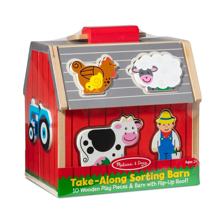 Melissa & Doug Wooden Take-Along Sorting Barn Toy with Flip-Up Roof and Handle 10 Wooden Farm Pla... | Walmart (US)