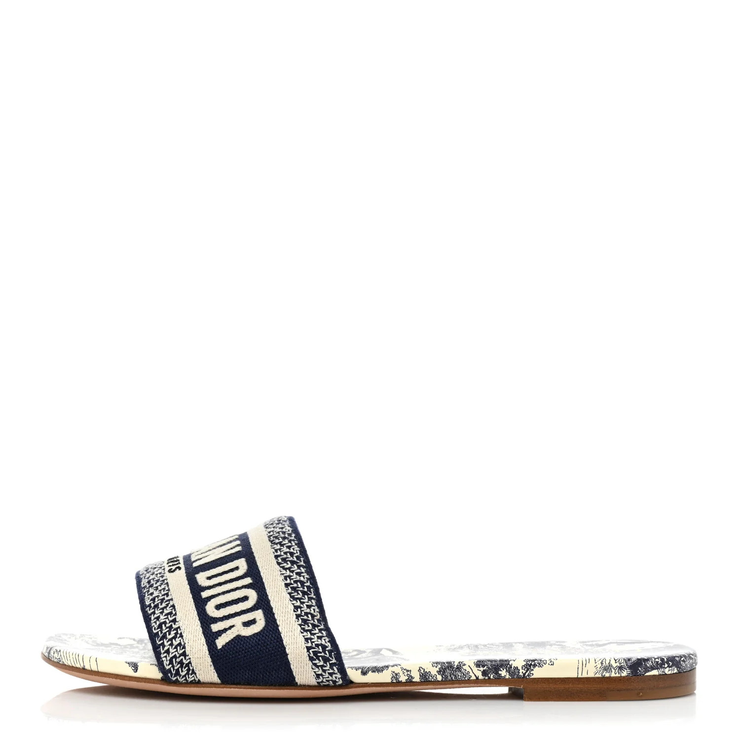 CHRISTIAN DIOR Canvas Embroidered Toile De Jouy Dway Mules Slide Sandals 37 Blue | FASHIONPHILE (US)
