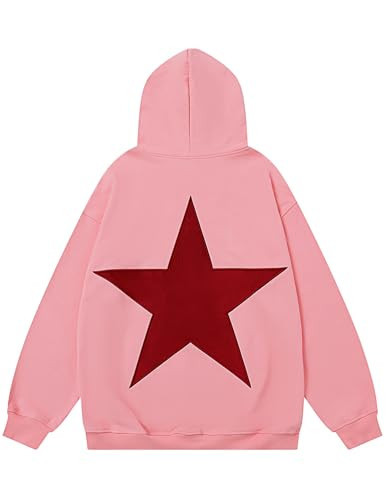 Aelfric Eden Pink Star Graphic Hoodies for Men Y2k Hoodies Oversized Sweatshirt Hip Hop Streetwear Pullover Tops | Amazon (US)