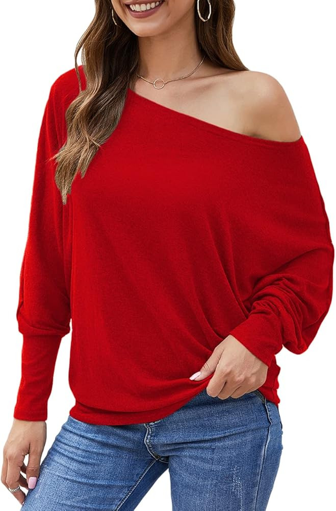 Aifer Women's Off The Shoulder Tops Sexy Long Sleeve Shirts Oversized Fashion Casual Batwing Swea... | Amazon (US)