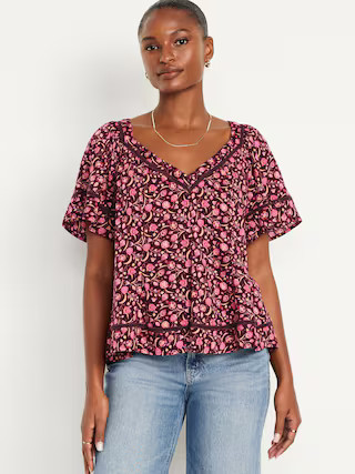 V-Neck Lace-Trim Top | Old Navy (US)