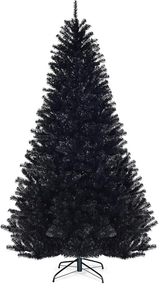 Goplus 7.5ft Unlit Black Christmas Tree, Artificial Halloween Tree with 1258 Branch Tips, Metal S... | Amazon (US)