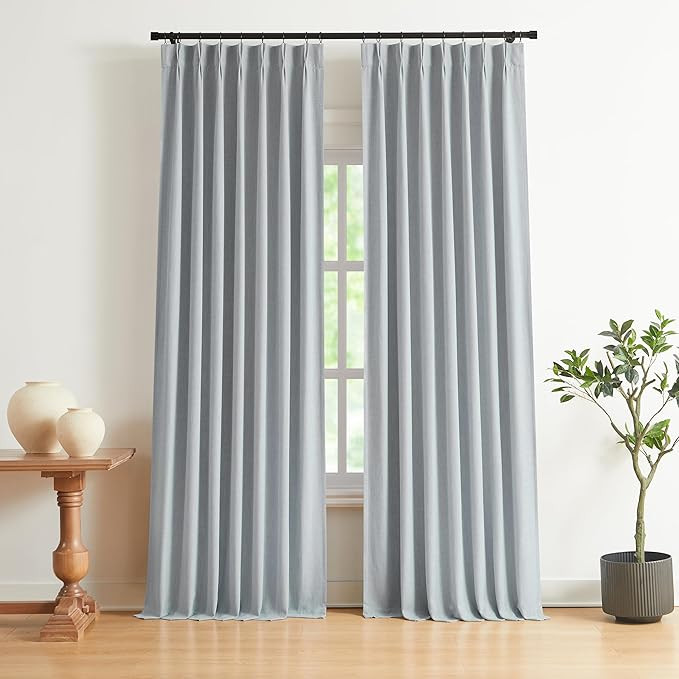 Vision Home Blue Fog Pinch Pleated Full Blackout Curtains Linen Blended Room Darkening Window Cur... | Amazon (US)