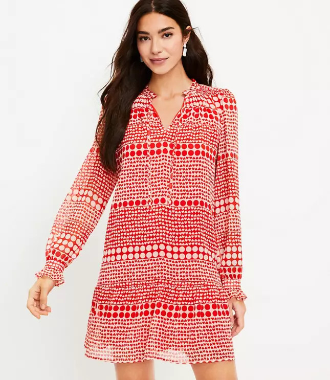 Heart Tie Neck Flounce Dress | LOFT
