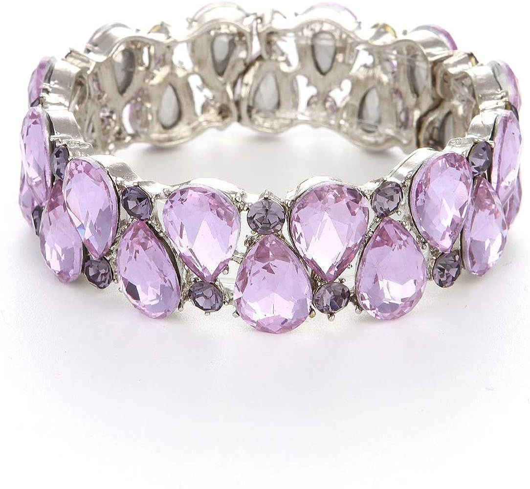 Molie Youfir Bridal Austrian Crystal Teardrop Knot Elastic Stretch Bracelet for Brides Wedding Pa... | Amazon (US)