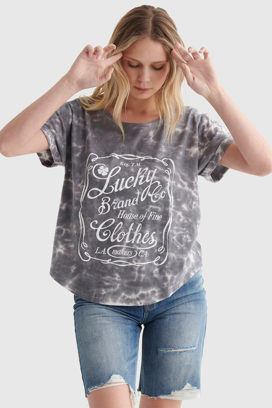 LOGO LABEL GRAPHIC ROLLED SLEEVE TEE | Lucky Brand