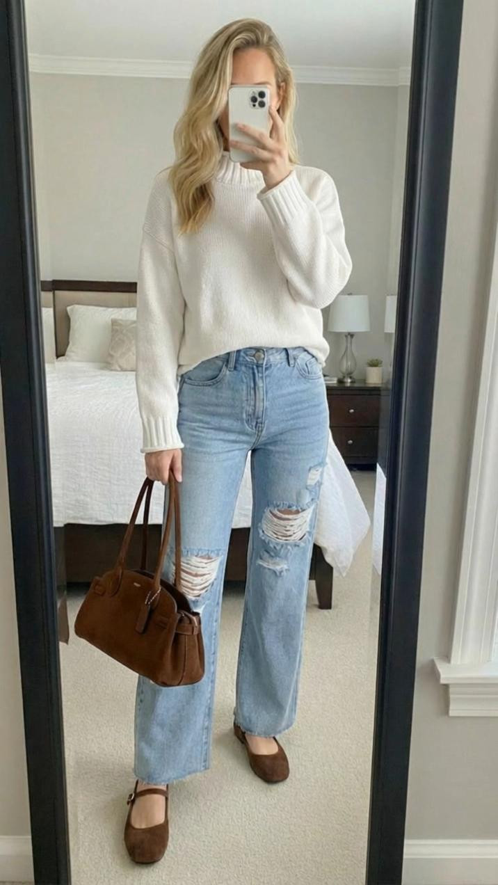 J.Crew perfection or Amazon! 🤎
This cream rollneck sweater from J.Crew is everything! Love the classic silhouette, soft fabric, and timeless neutral color. It's the perfect everyday staple!
Paired it with distressed light blue jeans and brown ballet flats for an effortlessly chic look. Added my brown suede bag to tie the whole outfit together. The combination of cream, light denim, and brown is so elegant and polished!
This sweater is incredibly versatile - can style it with jeans like this, tuck it into trousers for work, or layer it under blazers. The rollneck adds such a sophisticated touch!
These distressed jeans are the perfect wash and fit - not too light, not too dark. The brown ballet flats are so comfortable for all-day wear and add a refined finish to casual outfits.
Perfect outfit for fall, running errands, coffee dates, casual Fridays, or weekend plans!
Shop this J.Crew look by following me in the LTK app 🛍️
#LTKfinds #LTKunder100 #jcrew #jcrewstyle #rollnecksweater #creamsweater #distressedjeans #lightbluejeans #balletflats #brownballetflats #suedebag #brownbag #neutralstyle #casualchic #falloutfit #ootd #outfitinspo #classicstyle #timelessfashion #everydaystyle #wardrobestaples #effortlessstyle 

 

#LTKdayinmylife #LTKmomlife #LTKselfcare

#LTKstyletip