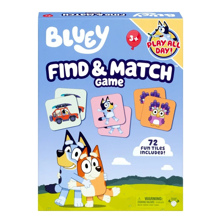 Bluey Find & Match Game,  A Fun Tile-matching Game with 72 Character Tiles, Perfect for 2-4 Playe... | Walmart (US)