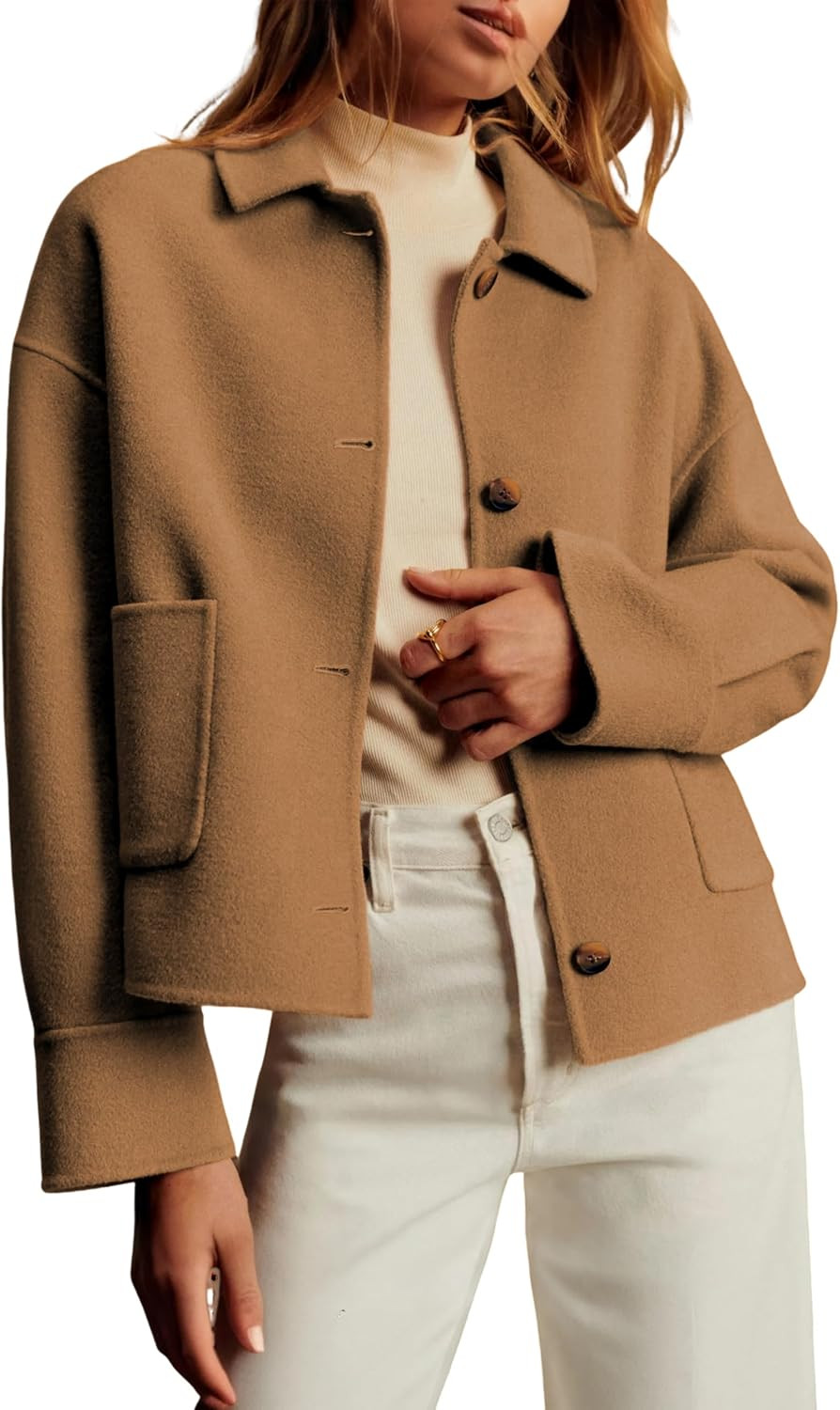 Dqbeng Women Cropped Pea Coat Boxy Fit Casual Short Jacket Outerwear with Pockets | Amazon (US)