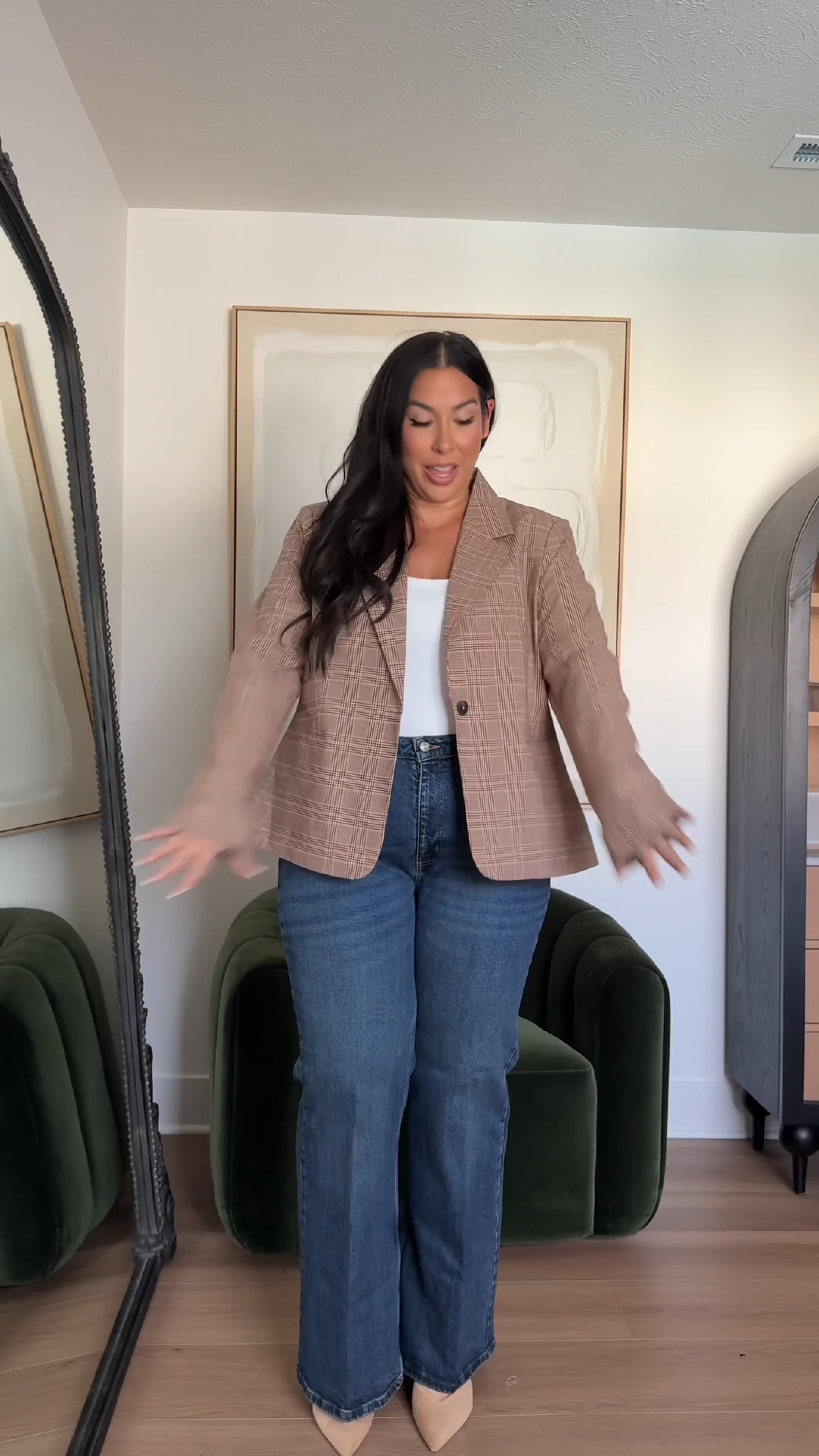 How good are these jeans! And the plaid blazer is so cute for fall.

fall outfits, mid size fall outfits mid size ootd, mid size jeans, affordable jeans, walmart haul, walmart outfits, walmart finds 

 #LTKootd #LTKMidsize