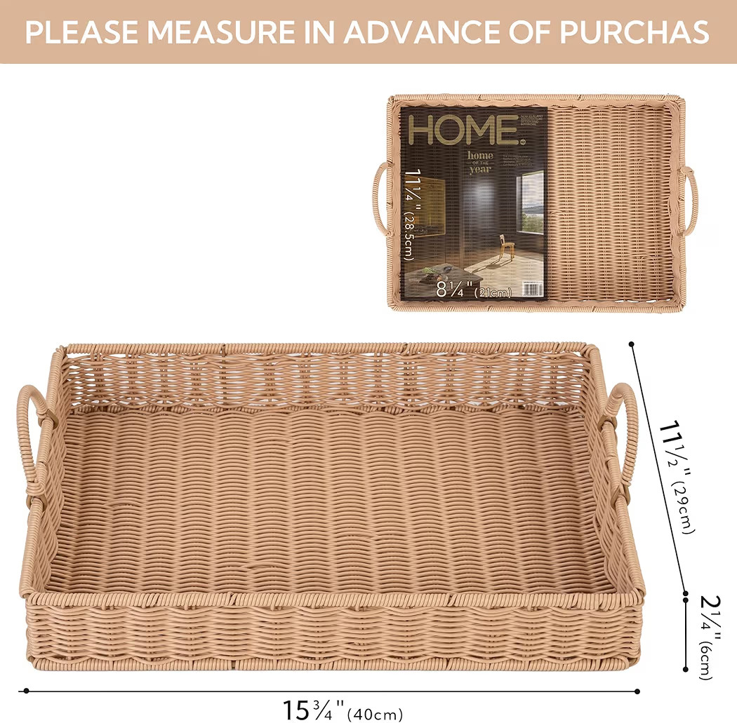 GRANNY SAYS Rectangle Serving Tray, Coffee Table Tray, Wicker Serving Trays with Handles, Decorat... | Amazon (US)