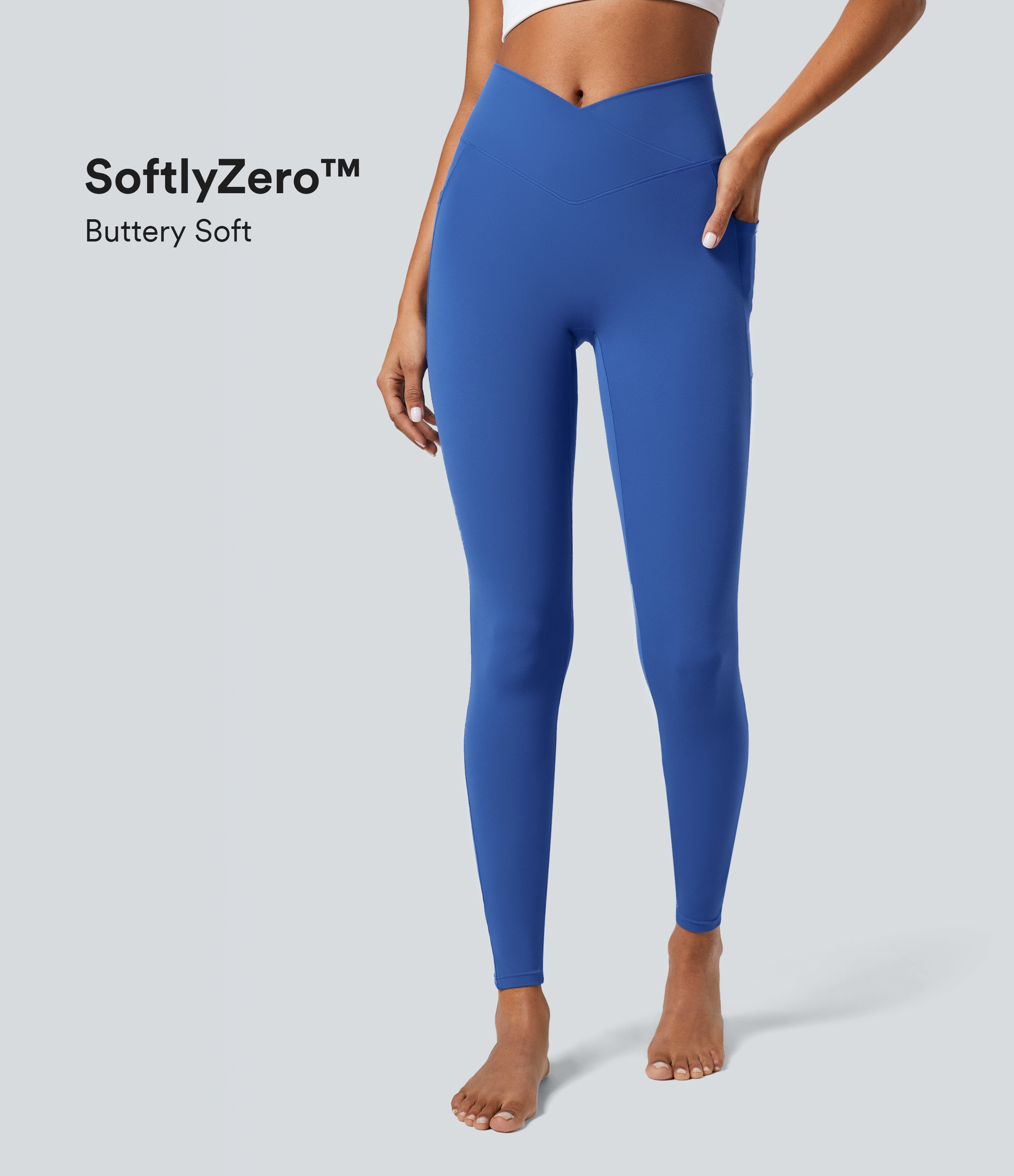 Halara SoftlyZero™ Crossover Pocket Plain Leggings-UPF50+ - Beaucoup Blue - XS(full_length) gym leggings leggings with pockets | HALARA