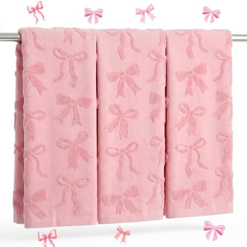 Gilprop 3 Pcs Pink Bow Hand Towels for Bathroom Cotton Absorbent Bow Kitchen Facecloth 29.5 x 13.7 Inch Decorative Jacquard Towels for Preppy Bathroom Decor Bridal Shower Wedding Gift | Amazon (US)