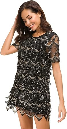 VVMCURVE Women's Sequin Fringe 1920 Short Prom Dress Sequins Art Deco Cocktail Gatsby Party Dress... | Amazon (US)