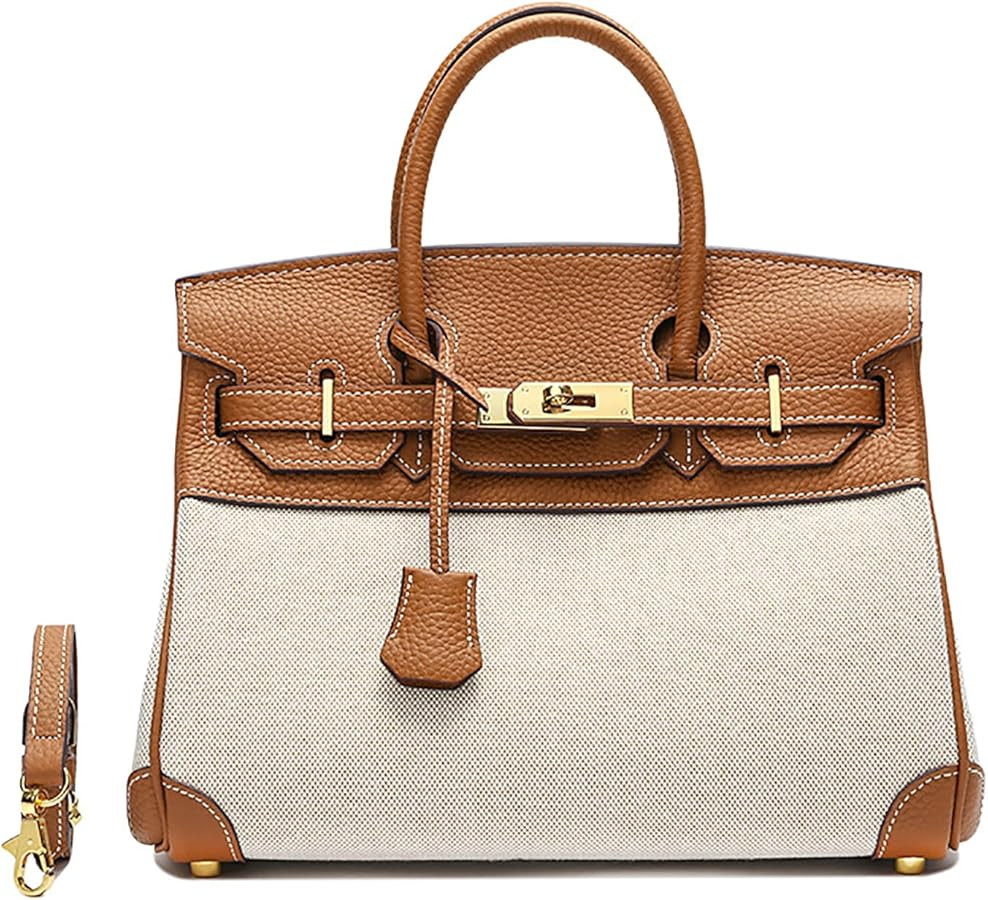 Top Handle Bags for Women, Small Leather and Canvas Satchel Purses Handbags Ladies Tote Bag with ... | Amazon (US)