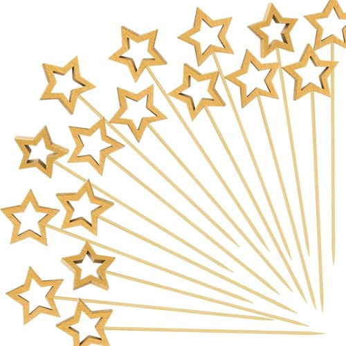 100PCS Gold Star Cocktail Picks, Decorative Fancy Toothpicks for Appetizers, 5.6 IN Long Bamboo Skewers Wood Food Sticks for Drinks Fruit Garnish Holiday Party Supplies Charcuterie Boards Accessories | Amazon (US)