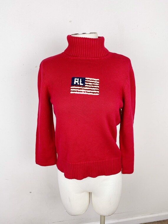 Vintage 90s Ralph Lauren Turtle Neck Flag Sweater Size Medium | Etsy (US)