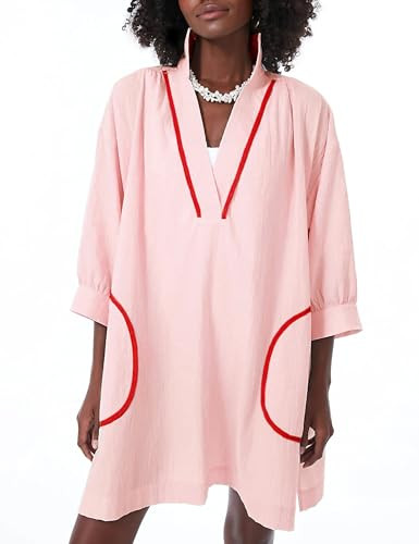 Ailoqing Swimsuit Coverup for Women V Neck 3/4 Sleeve Casual Shirt Dress with Pockets(LightBlue-X... | Amazon (US)