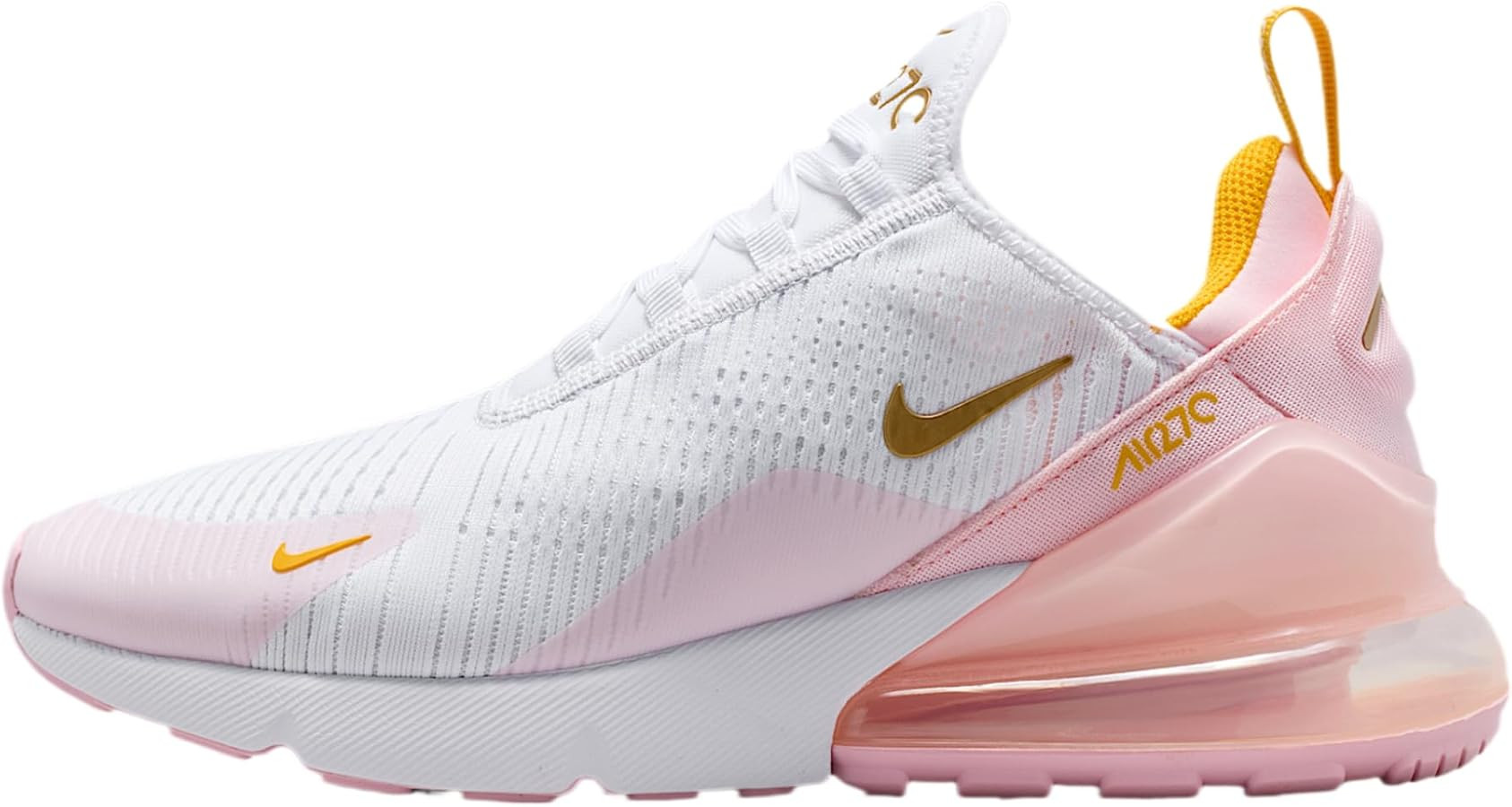 Nike Air Max 270 Women's Shoes (White/University Gold/Pink Foam/Metallic Gold) | Amazon (US)