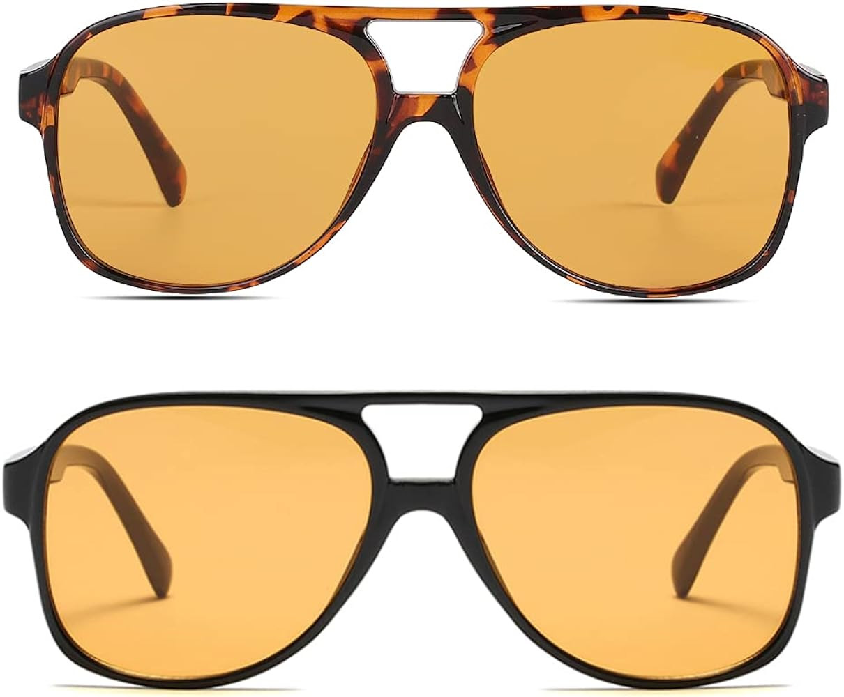 Vintage Retro 70s Sunglasses for Women Men Classic Large Squared Aviator Frame UV400 Trendy Orange G | Amazon (US)