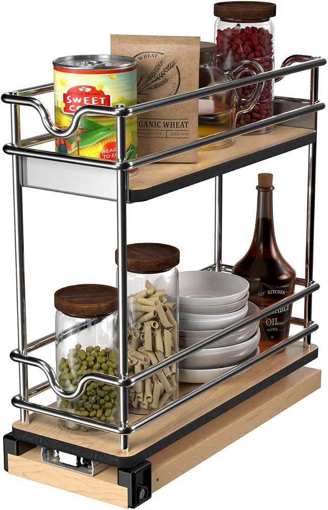 Rev-A-Shelf 5" Pullout Organizer for Cabinets, Two-Tier & Single-Wide Upright Sliding Storage for... | Amazon (US)