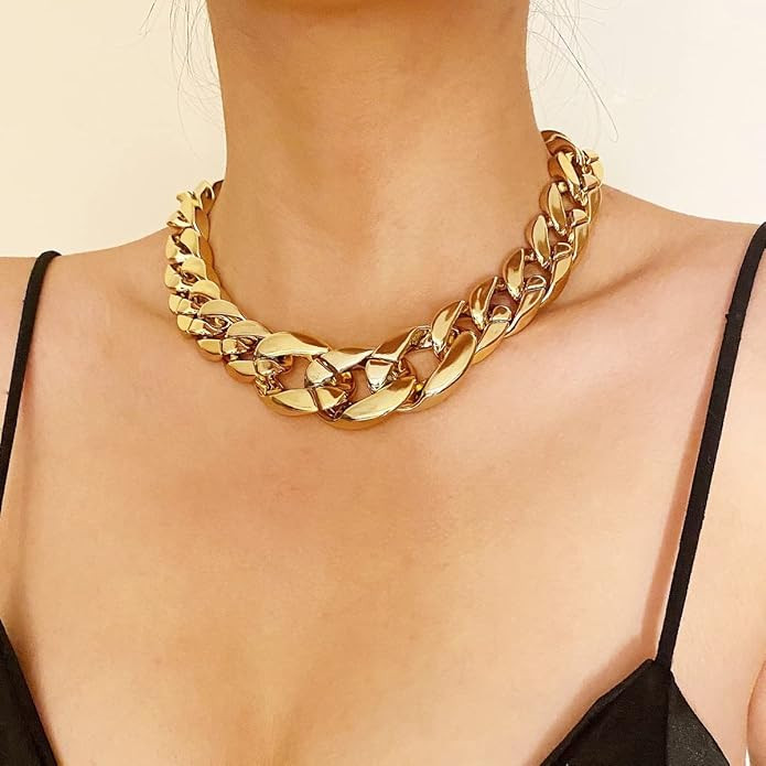 Wiwpar Chunky Choker Necklace Gold Cuban Link Chain Necklace Punk Paperclip Chain Choker Necklace... | Amazon (US)