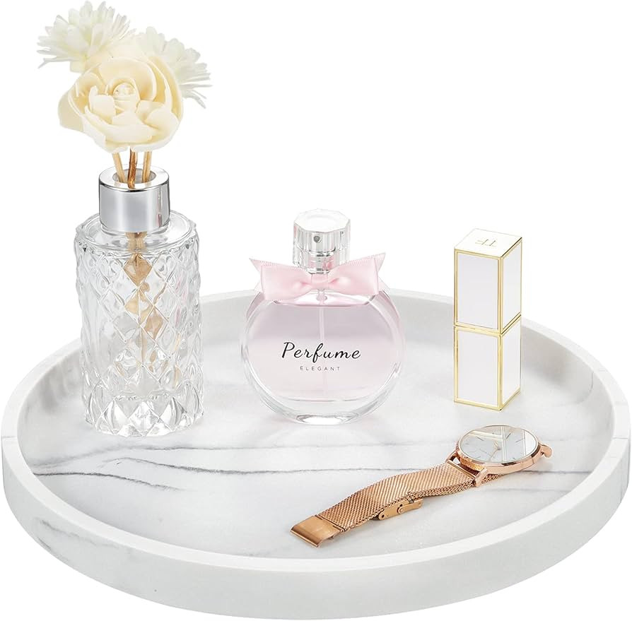 Emibele Vanity Tray, Resin Round Tray Decorative Storage Organizer for Bathroom Toilet Tank Bedro... | Amazon (US)