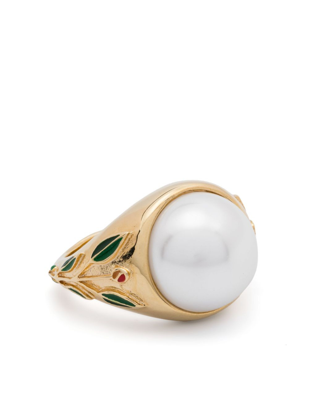 Casablanca faux-pearl signet ring - Gold | Farfetch Global