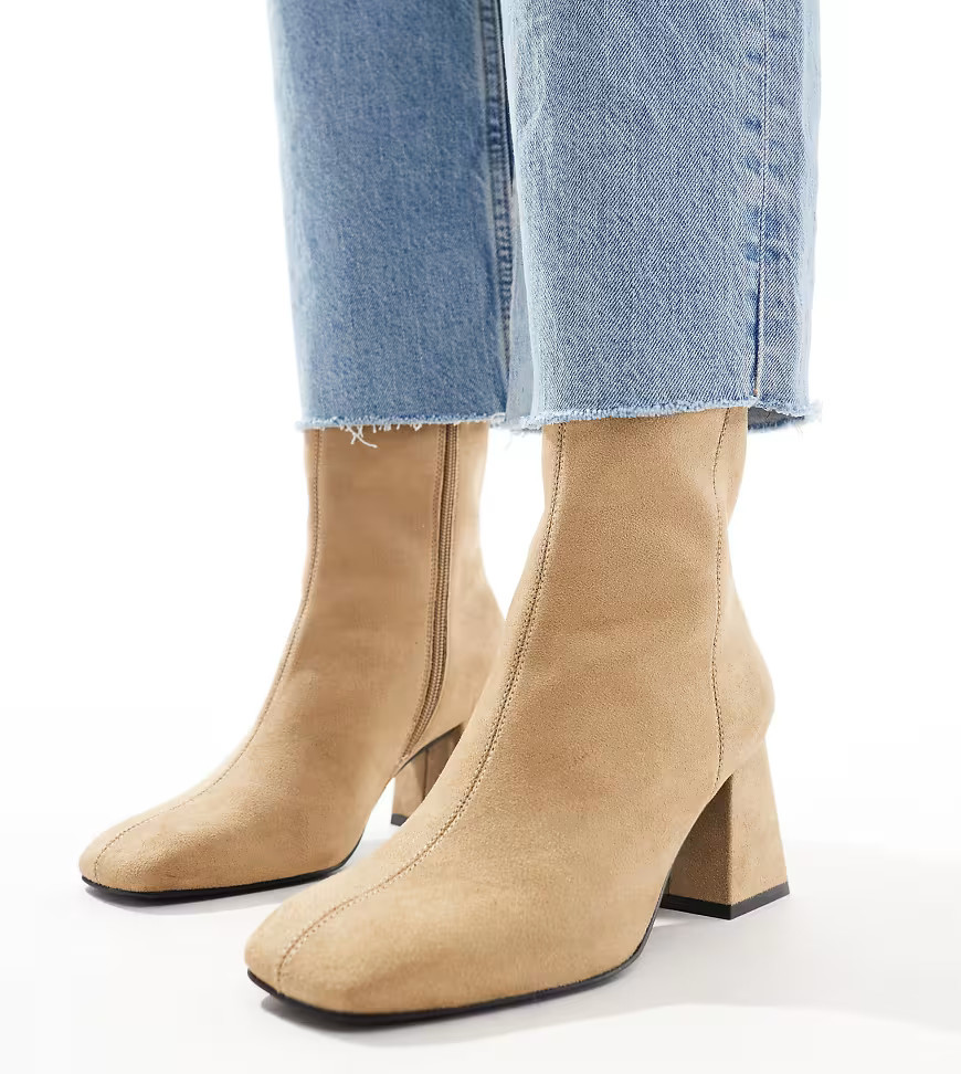 ASOS DESIGN Wide Fit Record smart mid-boots in taupe grey | ASOS (Global)