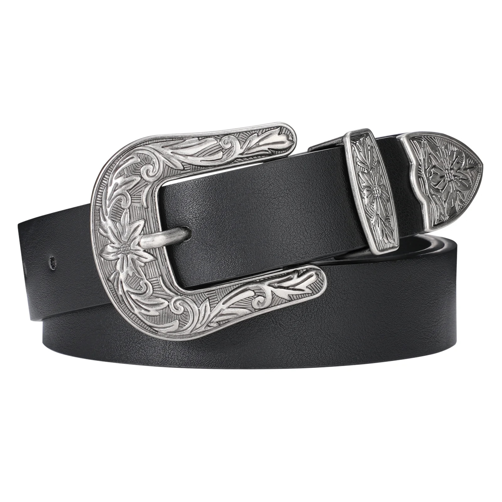 WHIPPY Women Western Leather Belt, Black Waist Belt for Jeans Pants Dress | Walmart (US)